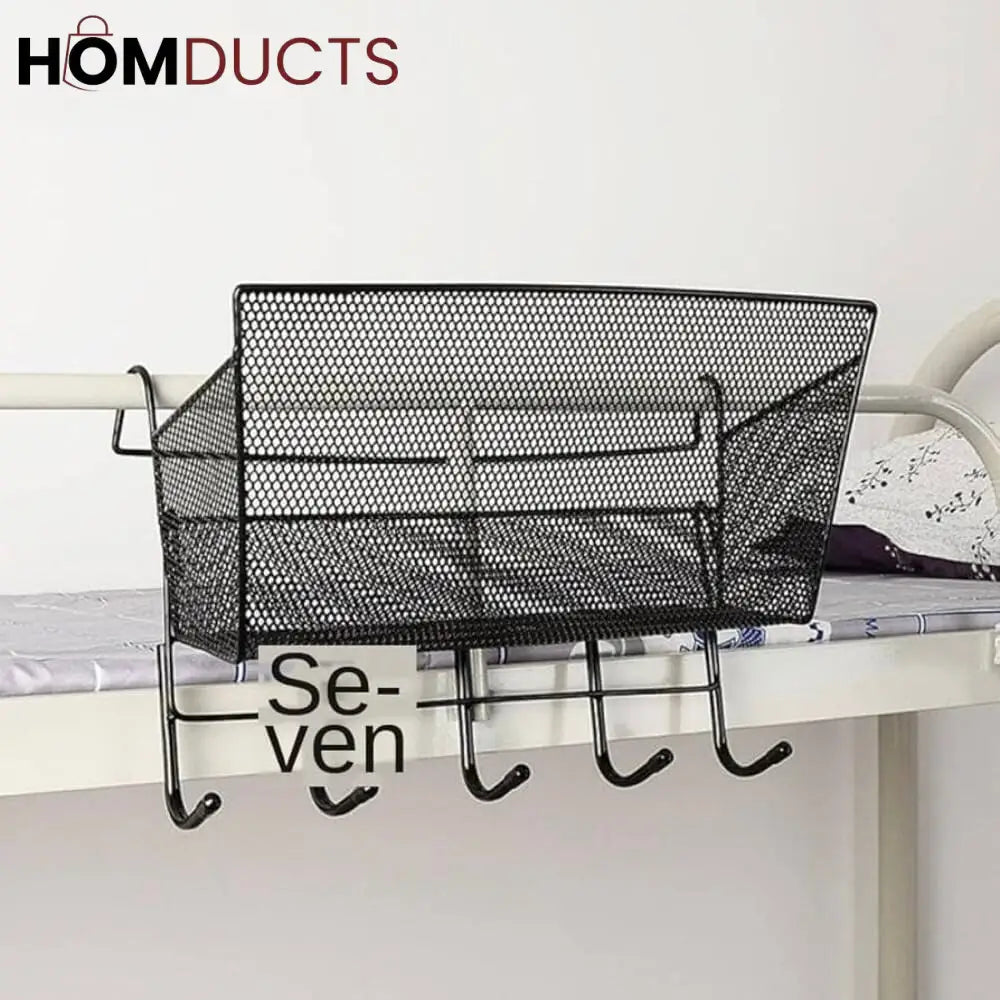Efficient Wall-Mount Iron Mesh Hanging Rack with Hooks - Versatile Storage Organizer