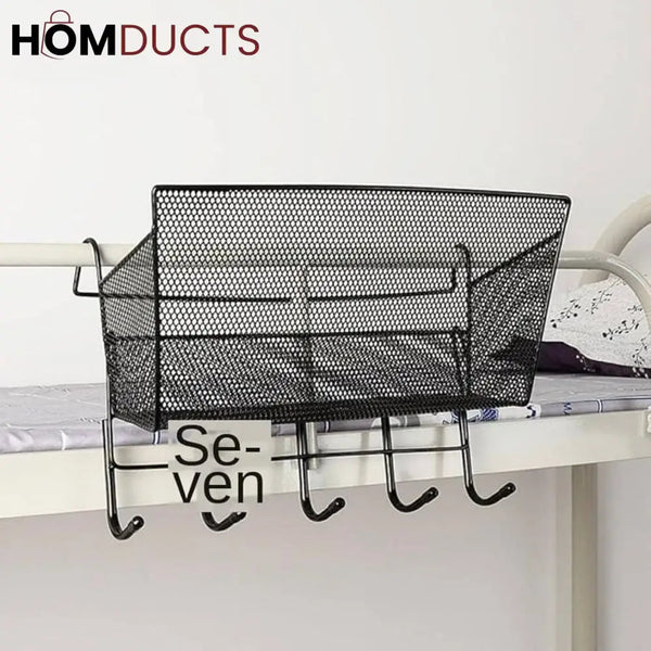 Efficient Wall-Mount Iron Mesh Hanging Rack with Hooks - Versatile Storage Organizer