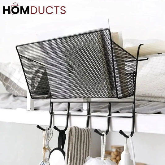 Efficient Wall-Mount Iron Mesh Hanging Rack with Hooks - Versatile Storage Organizer