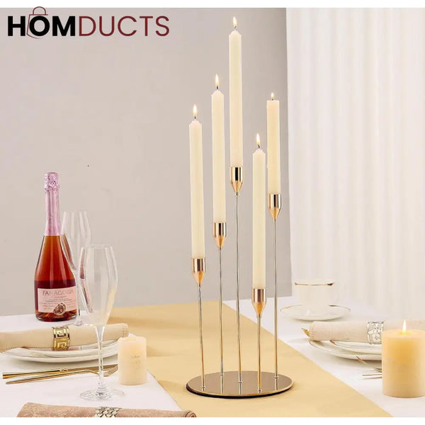 Elegant 5-Arm Gold Candlestick Holder - Table Centerpiece for Taper & LED Candles