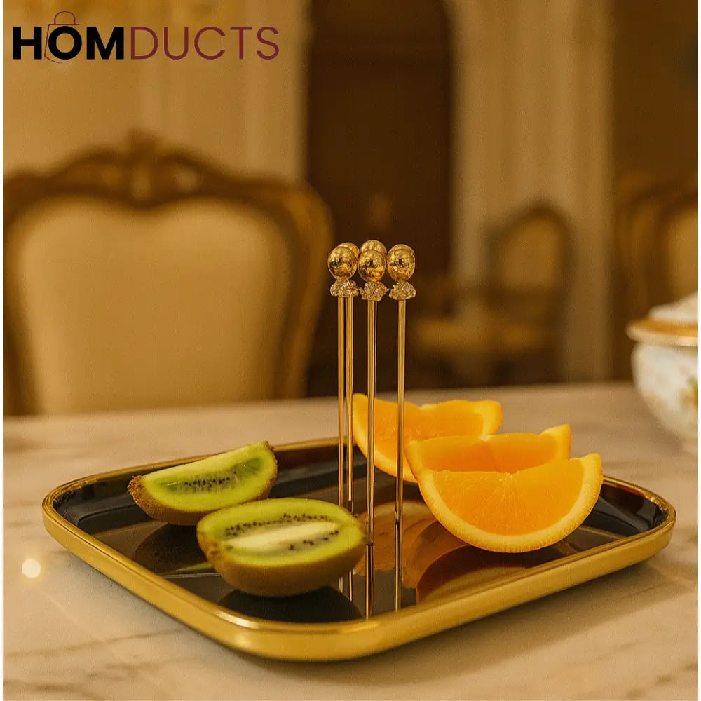 Elegant Black & Gold Fruit Fork Tray Set – Luxury Dessert & Snack Server