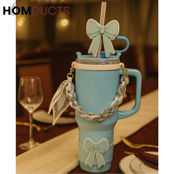 Elegant Blue Tumbler Accessory Set – Bow & Scarf Edition