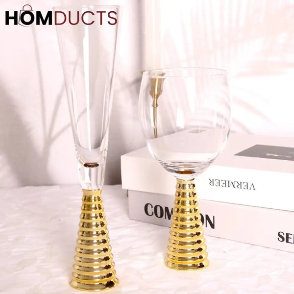 Elegant Crystal Wine Glasses with Unique Screw Thread Design - Set of 6