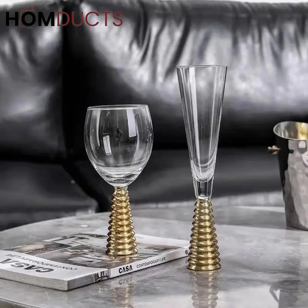 Elegant Crystal Wine Glasses with Unique Screw Thread Design - Set of 6