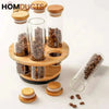 Elegant Cylinder Glass Jars with Wooden Stand - Kitchen & Pantry Storage