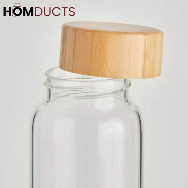 Elegant Cylindrical Glass Bottle with Stylish Wooden Lid - Perfect for Home & Office