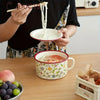Elegant Enamel Soup & Noodle Pot: Versatile Flower Ceramic Design