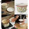 Elegant Enamel Soup & Noodle Pot: Versatile Flower Ceramic Design