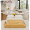 Elegant Glass Butter Dish with Bamboo Base – Floral Handle