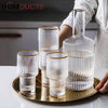 Elegant Glass Decanter Set with Gold Rim – 5-Piece Luxury Drinkware Set