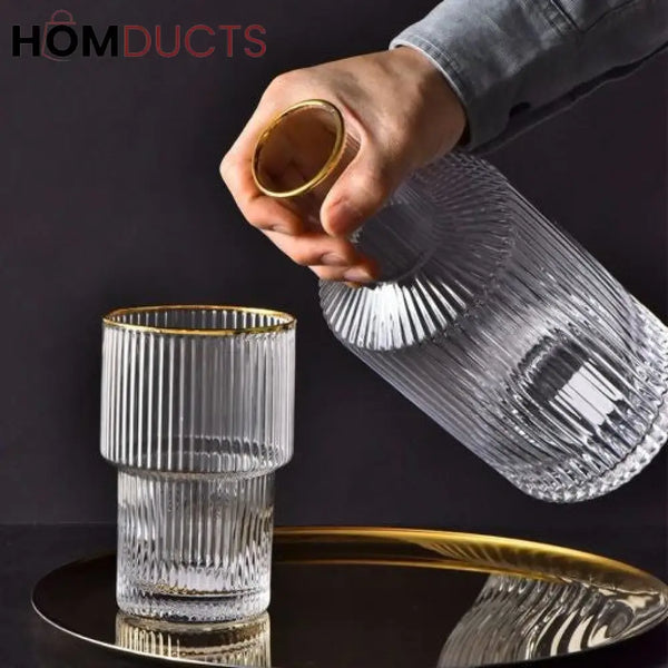 Elegant Glass Decanter Set with Gold Rim – 5-Piece Luxury Drinkware Set