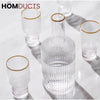 Elegant Glass Decanter Set with Gold Rim – 5-Piece Luxury Drinkware Set