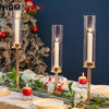 Elegant Gold Candlestick Holders for Home Decor | Set of 2 Glass Hurricane Candle Stands