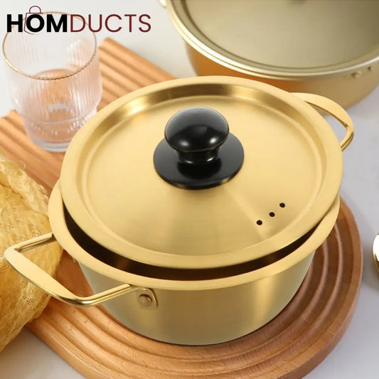 Elegant Gold Korean-Style Aluminum Pot with Lid – Lightweight & Heat-Resistant Noodle Cooking Pan 22cm
