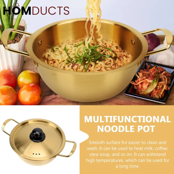 Elegant Gold Korean-Style Aluminum Pot with Lid – Lightweight & Heat-Resistant Noodle Cooking Pan 22cm