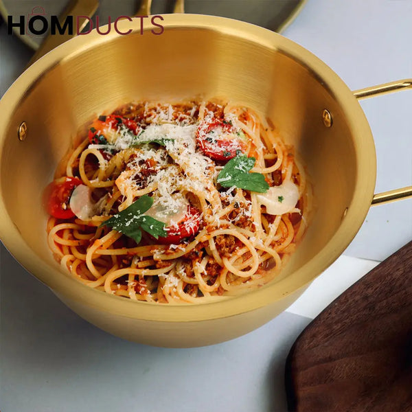 Elegant Gold Korean-Style Aluminum Pot with Lid – Lightweight & Heat-Resistant Noodle Cooking Pan 22cm