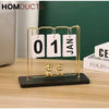 Elegant Gold Metal Flip Desk Calendar with Wooden Base and Bear Figurines – Perpetual Desktop Date Display