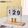 Elegant Gold Metal Flip Desk Calendar with Wooden Base and Bear Figurines – Perpetual Desktop Date Display