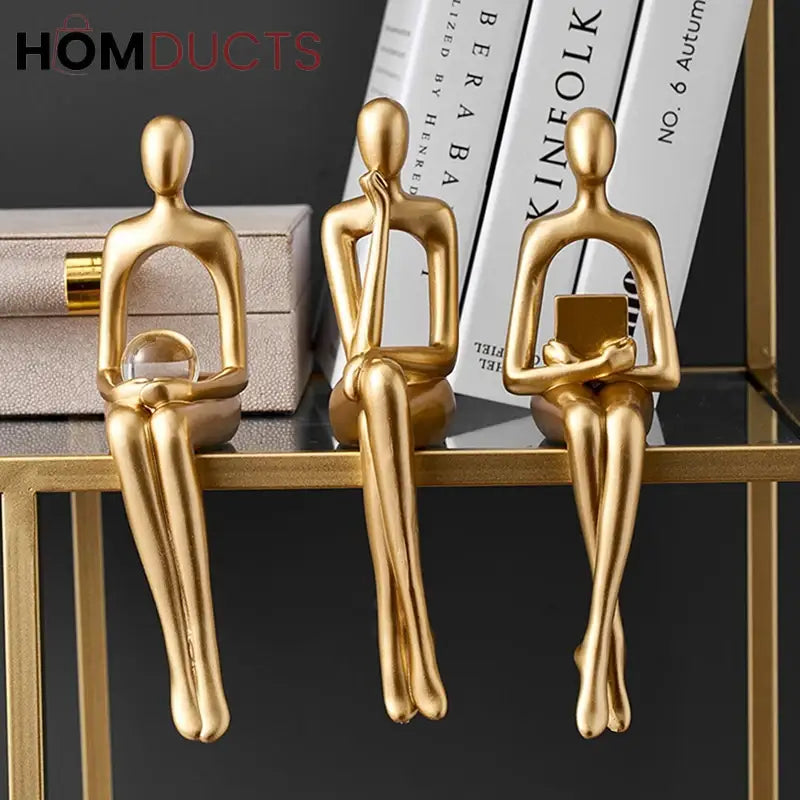 Elegant Gold Thinker Statue Set - Abstract Resin Sculptures for Home and Office Decor