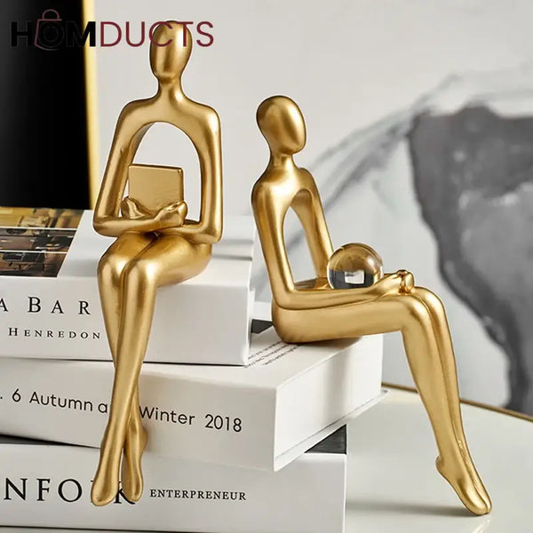 Elegant Gold Thinker Statue Set - Abstract Resin Sculptures for Home and Office Decor
