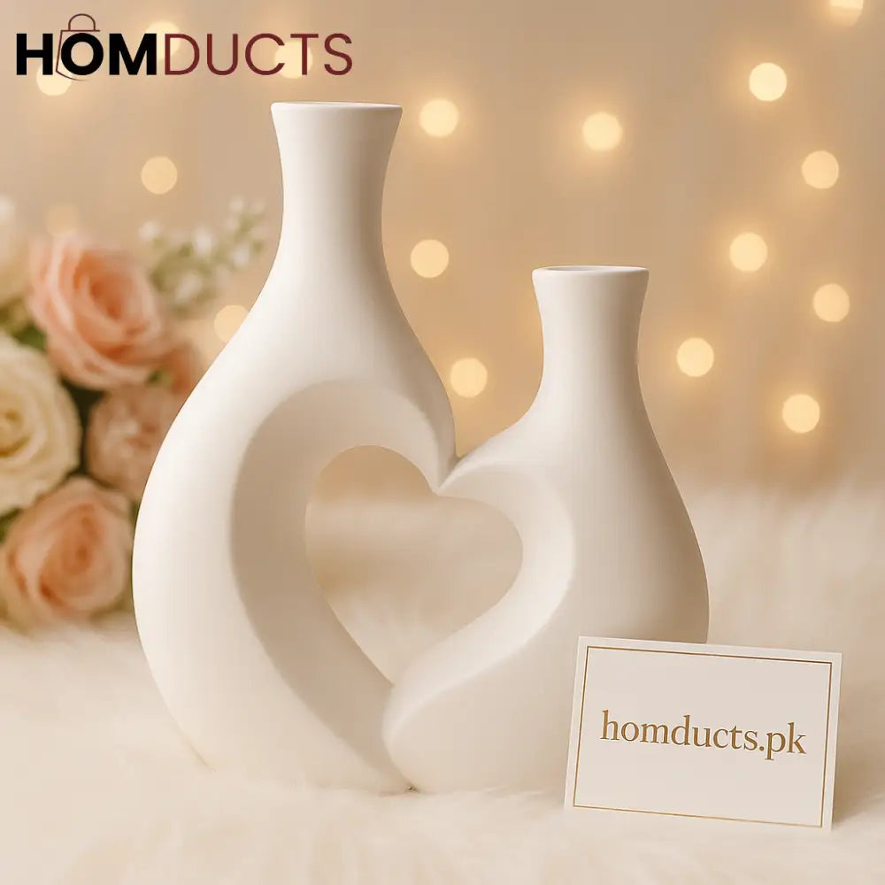 Elegant Heart Shaped Ceramic Vase Set – Modern Luxury Home Décor