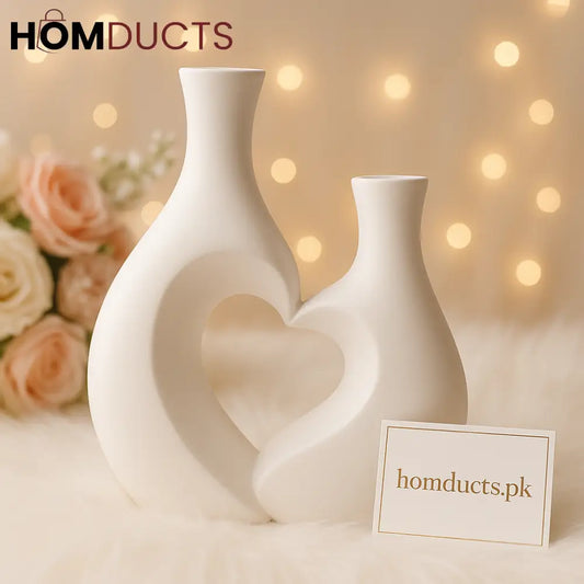 Elegant Heart Shaped Ceramic Vase Set – Modern Luxury Home Décor