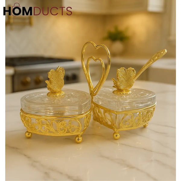 Elegant Heart-Shaped Dual Crystal Condiment Set