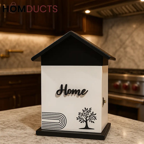 Elegant House-Shaped Wall Key Holder – Decorative Wooden Key Box for Home