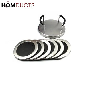 Elegant Leather Coaster Set with Metal Holder - Set of 6 | Protect Your Surfaces in Style