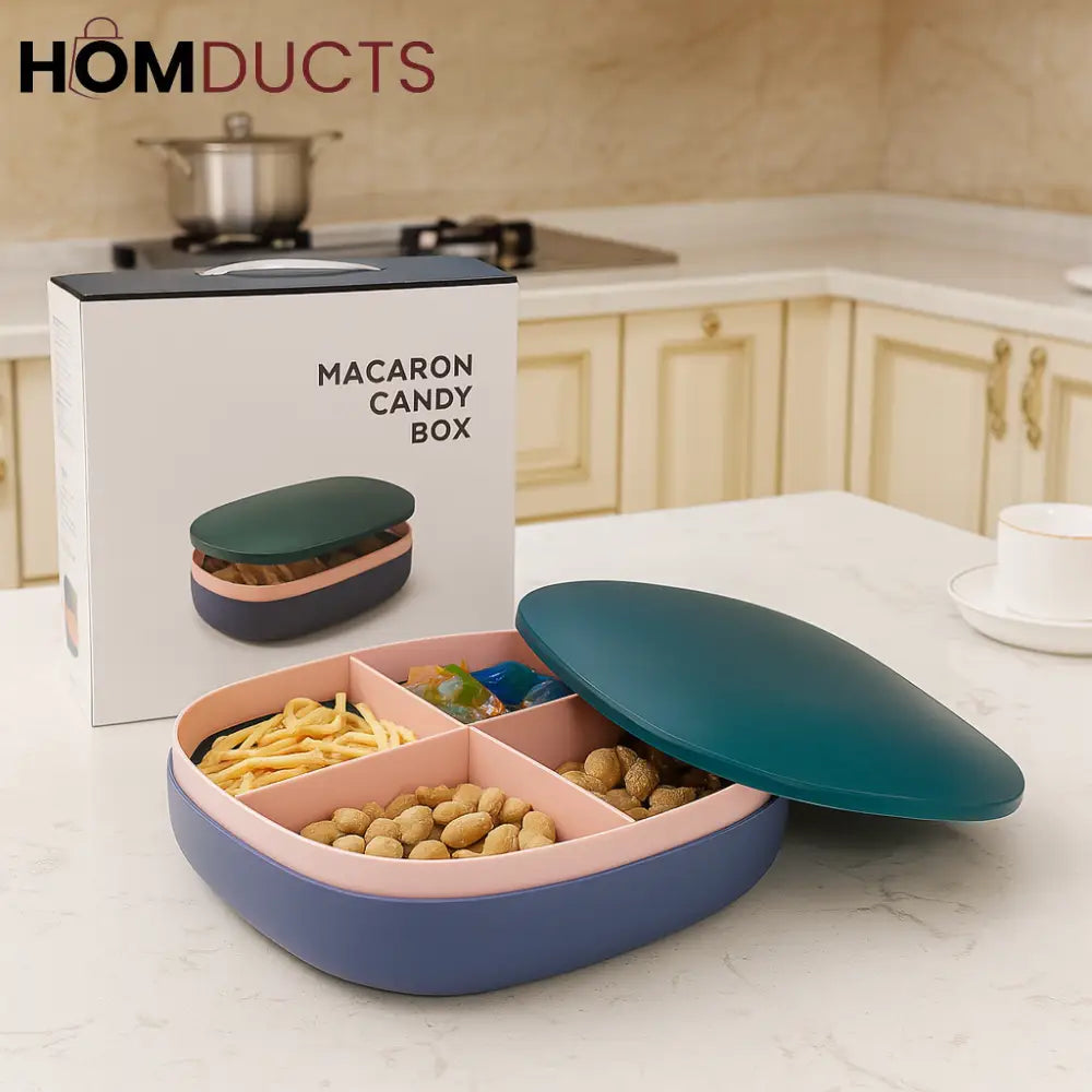 Elegant Macaron Candy Box – Multi-Section Snack Organizer with Lid