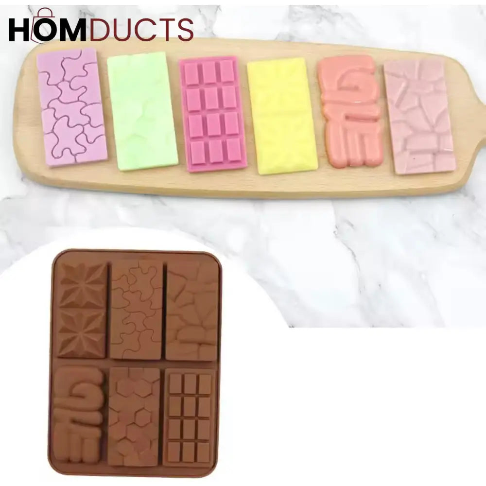Elegant Mini Chocolate Bar Silicone Mold - 6 Rectangle Cavities, Easy Release