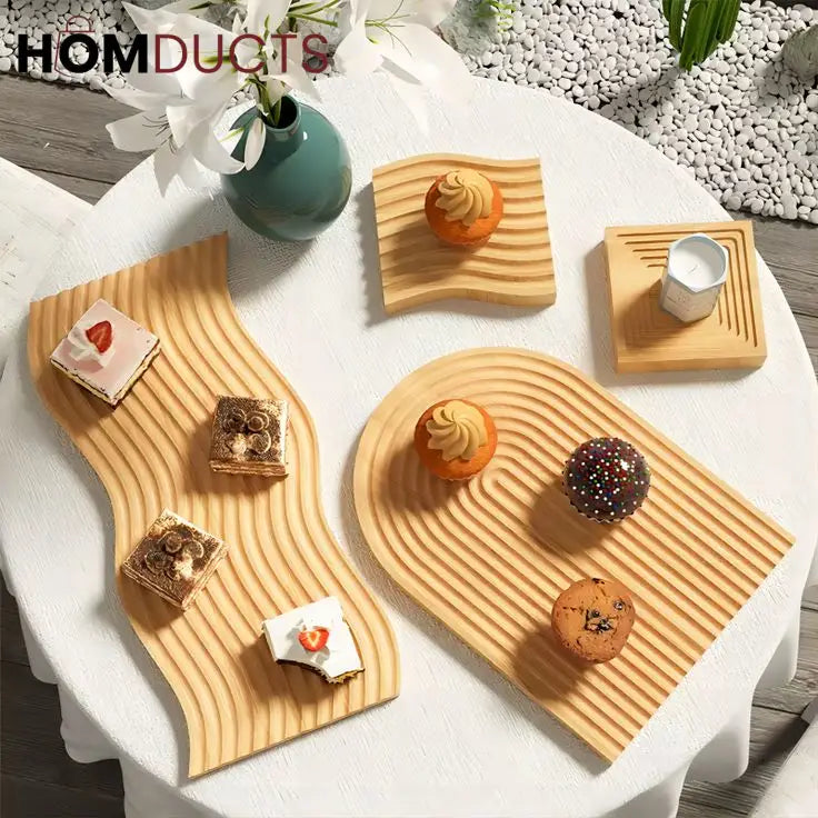 Elegant Wave Bamboo Serving Tray – Eco-Friendly Decorative Organizer