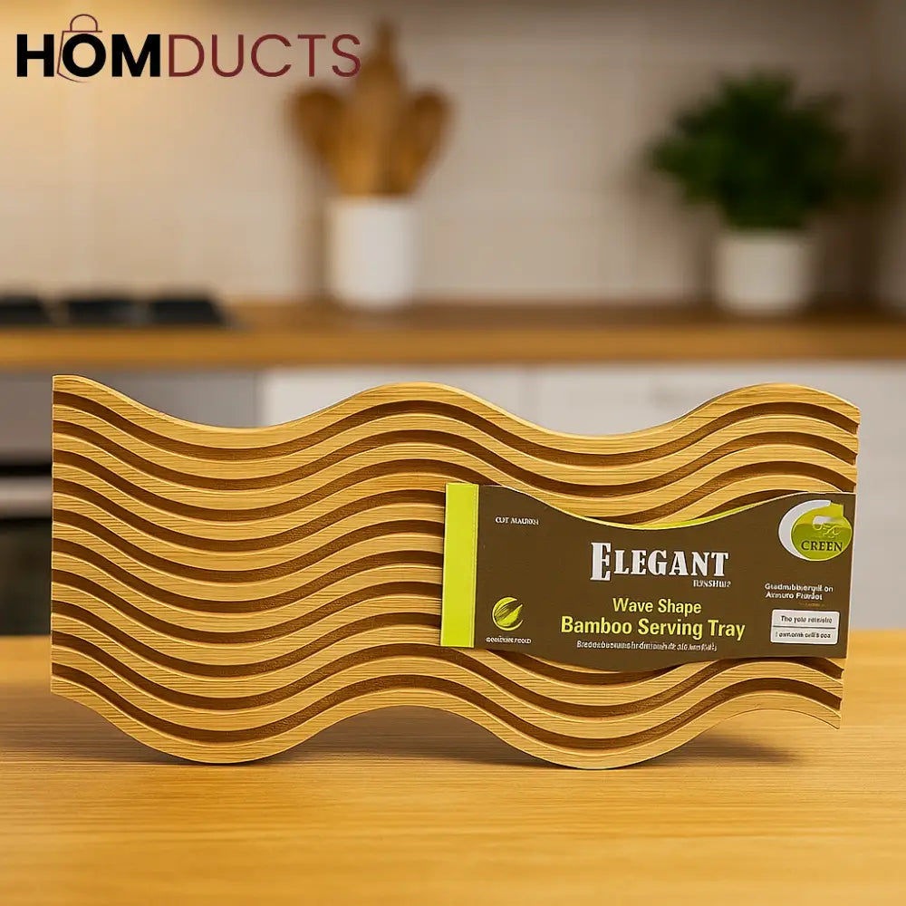 Elegant Wave Bamboo Serving Tray – Eco-Friendly Decorative Organizer