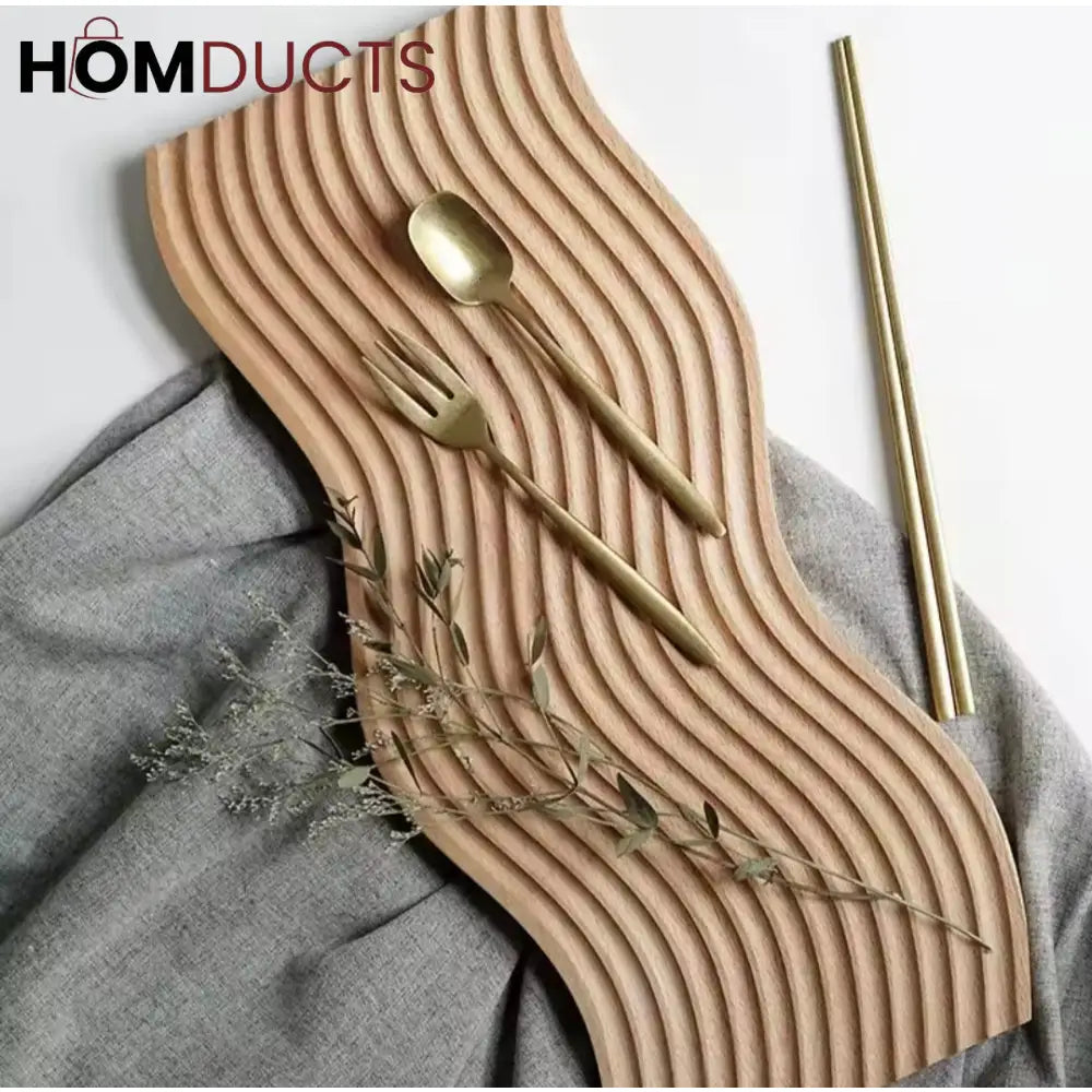 Elegant Wave Bamboo Serving Tray – Eco-Friendly Decorative Organizer