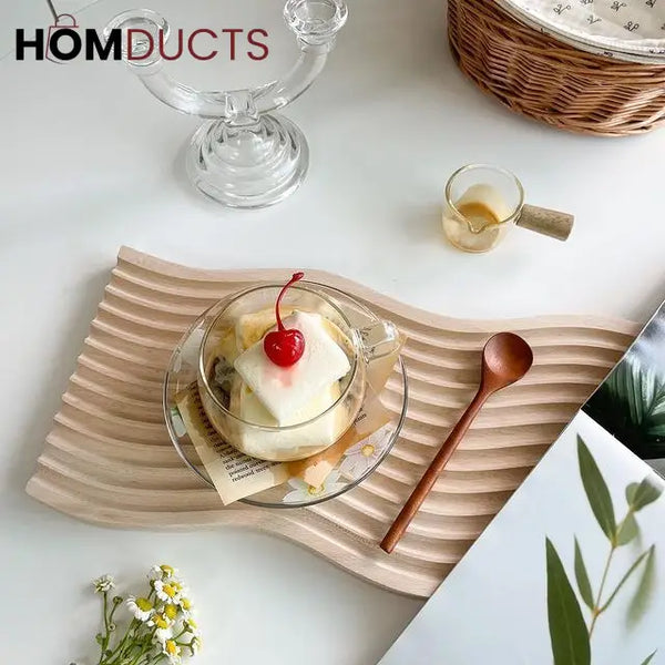 Elegant Wave Bamboo Serving Tray – Eco-Friendly Decorative Organizer