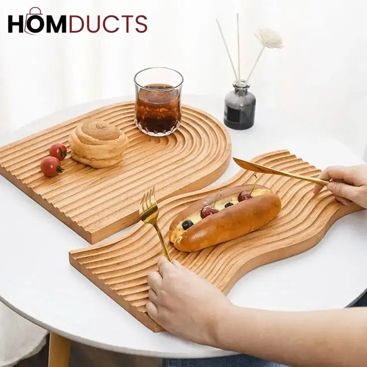 Elegant Wave Bamboo Serving Tray – Eco-Friendly Decorative Organizer