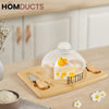Elegant Wooden Butter Dish with Glass Lid & Knife Set – Multipurpose Serving Tray for Butter Cheese or Cake