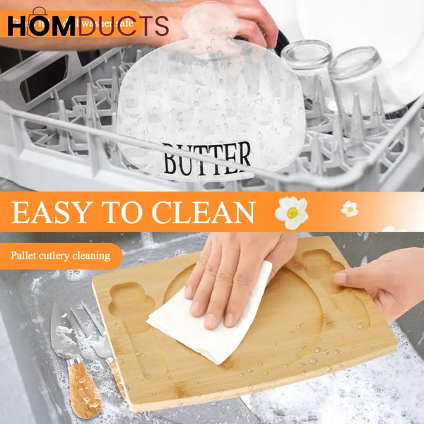 Elegant Wooden Butter Dish with Glass Lid & Knife Set – Multipurpose Serving Tray for Butter Cheese or Cake
