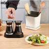 Elite Duo Ceramic Salt & Pepper Shaker Set – Black & White with Tray