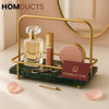 Emerald Luxe Vanity Tray – Gold Handle with Black Marble Base