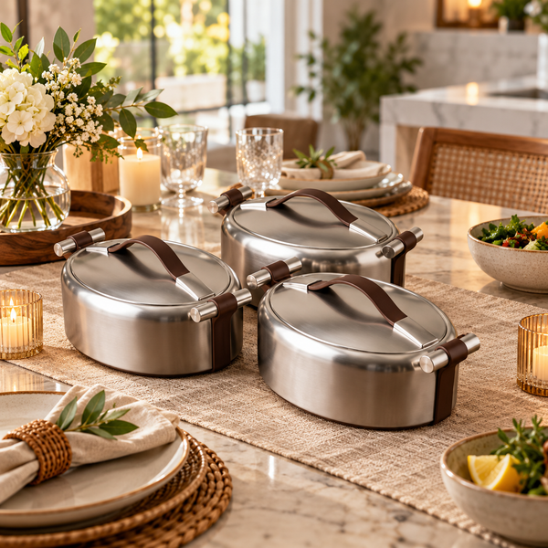 EO Premium 3-Piece Stainless Hot Pot Set – Matte Silver premium lifestyle view