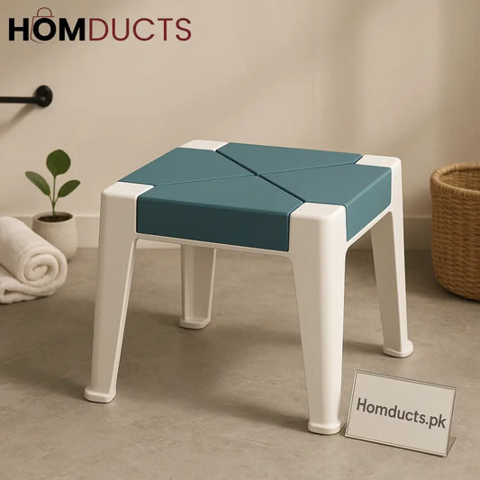 ErgoLuxe Compact Utility Stool – Teal Top with White Base