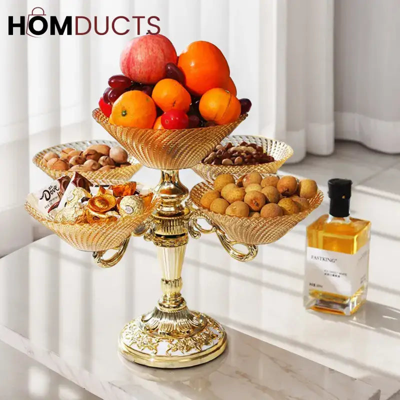 European Vintage Crystal Porcelain Bowl - 5-Petal Dessert & Fruit Display