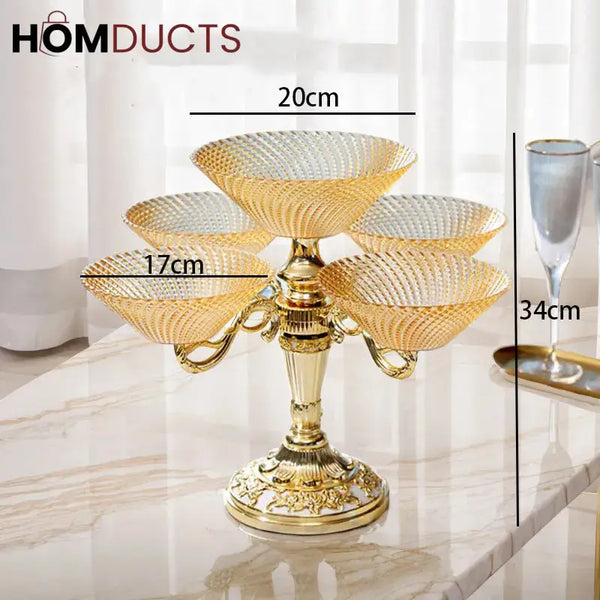 European Vintage Crystal Porcelain Bowl - 5-Petal Dessert & Fruit Display