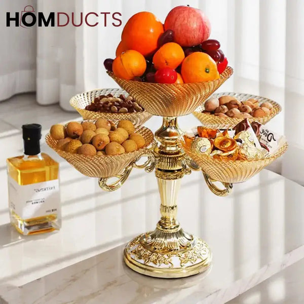 European Vintage Crystal Porcelain Bowl - 5-Petal Dessert & Fruit Display