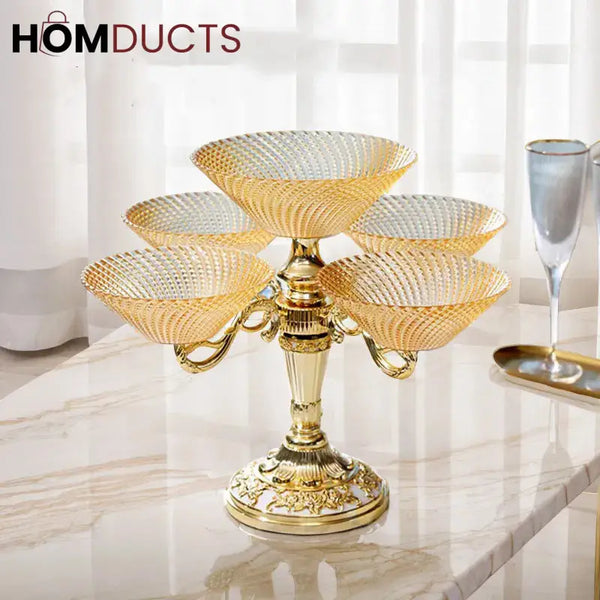 European Vintage Crystal Porcelain Bowl - 5-Petal Dessert & Fruit Display