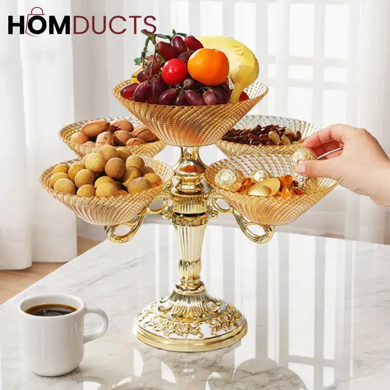 European Vintage Crystal Porcelain Bowl - 5-Petal Dessert & Fruit Display