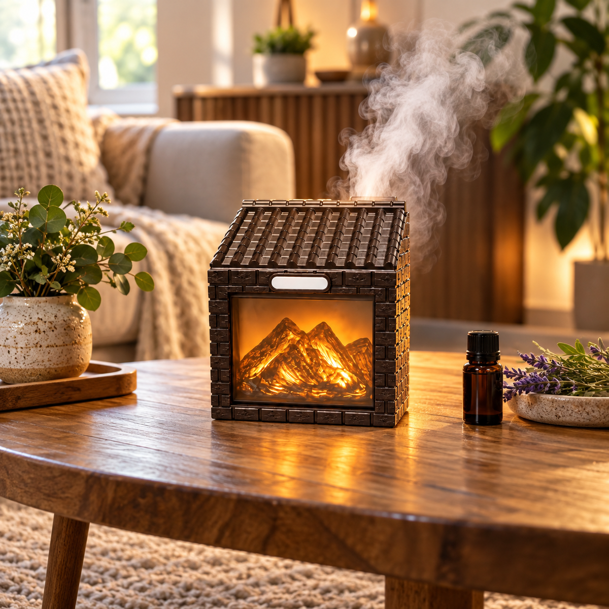 Fireplace Flame Aroma Diffuser with Mist & Light