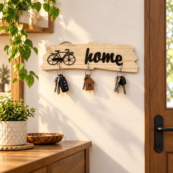 Home Bicycle Decorative Wall Key Holder with 4 Hooks