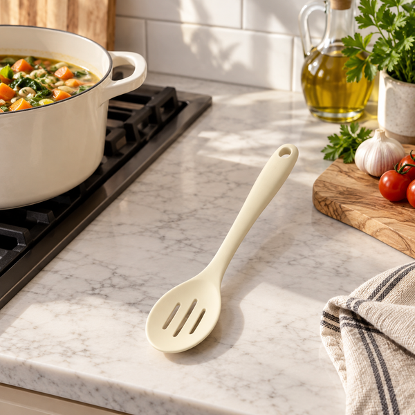 Prestige silicone slotted spoon in a premium kitchen